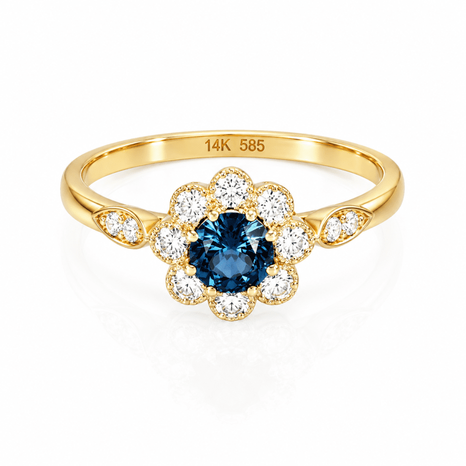 Inel aur 14K cu spinel natural și diamante