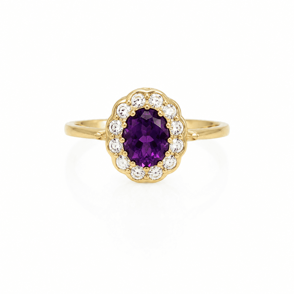 Inel aur 14K cu ametist 1.3 ct și safir alb