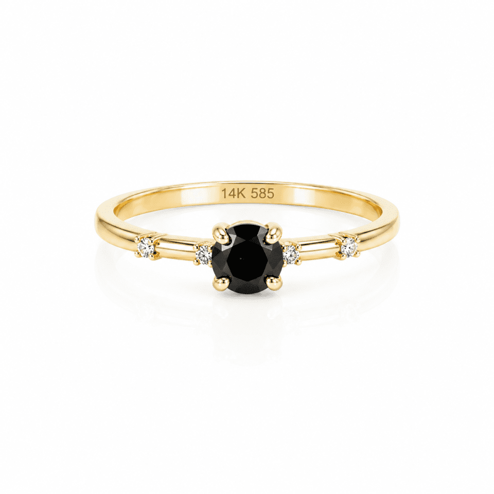 Inel aur 14K cu diamant negru 0.90 ct