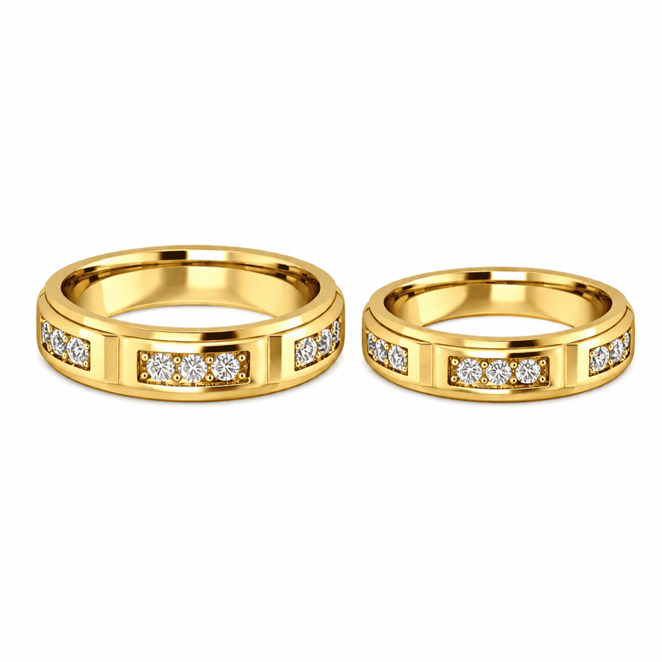 Verighete aur galben 14K cu zirconii și model geometric