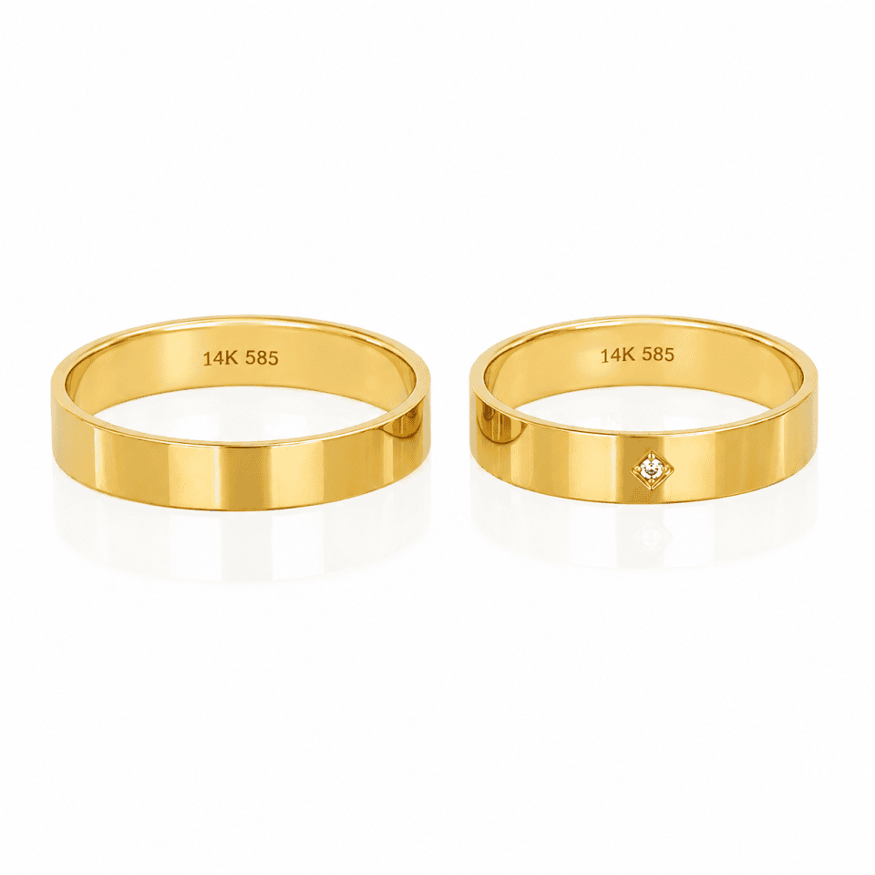 Verighete aur galben 14K cu zirconia în montură romboidală