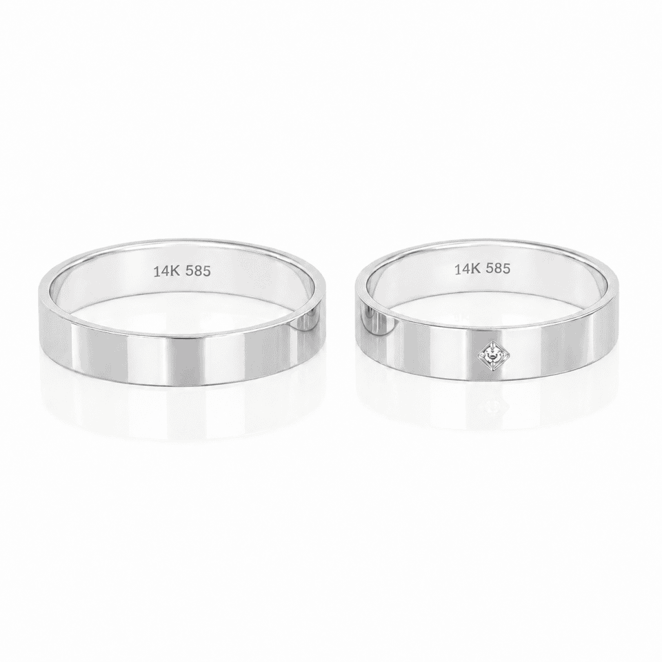 Verighete aur alb 14K cu zirconia în montură romboidală