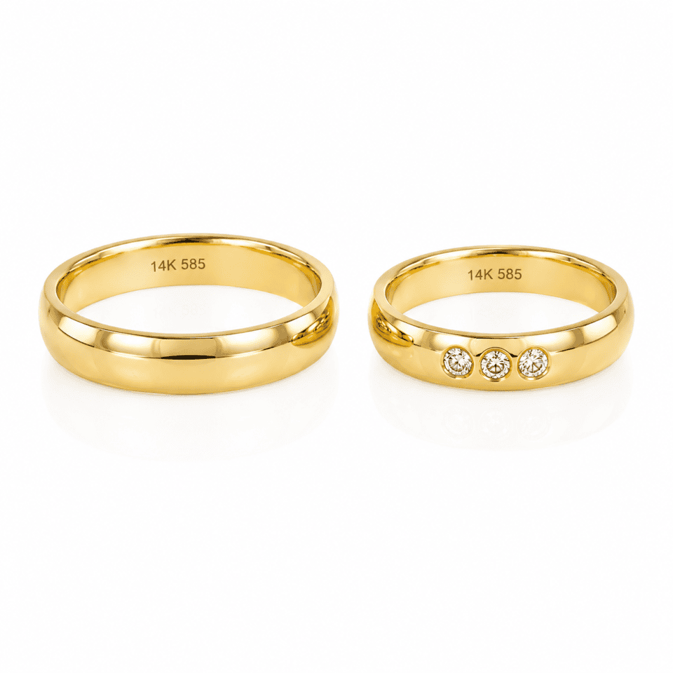 Verighete aur galben 14K cu trei zirconii