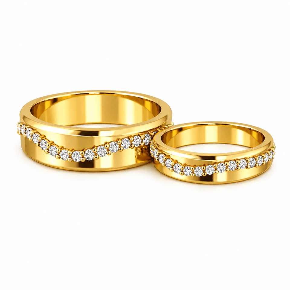 Verighete aur galben 14K cu zirconii în linie ondulată