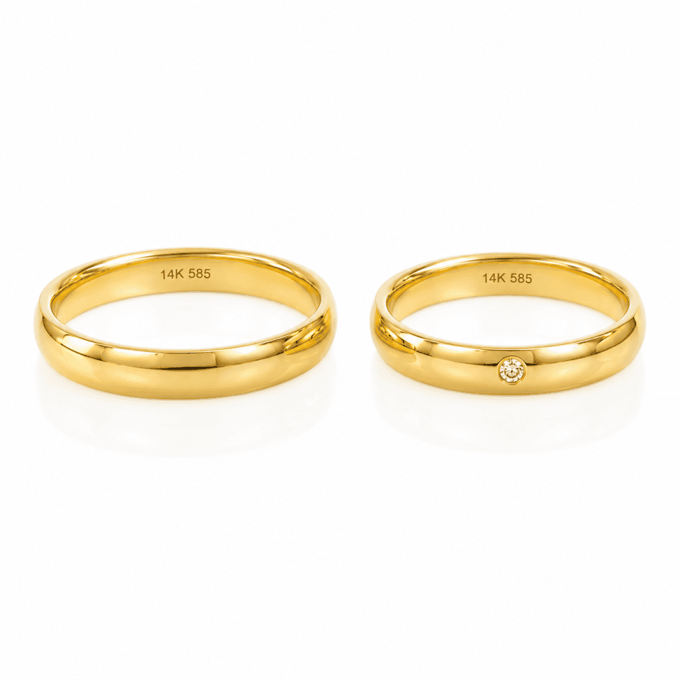 Verighete aur galben 14K cu zirconia centrală