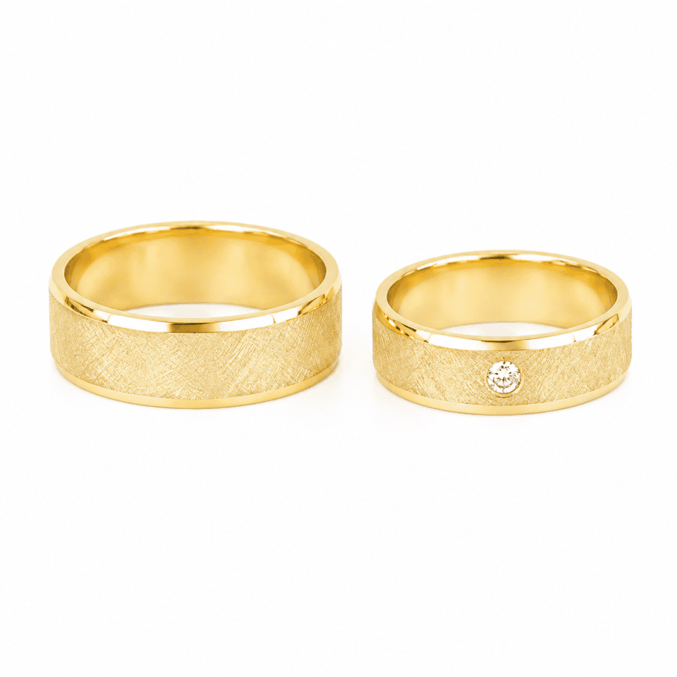 Verighete aur galben 14K texturate cu zirconia