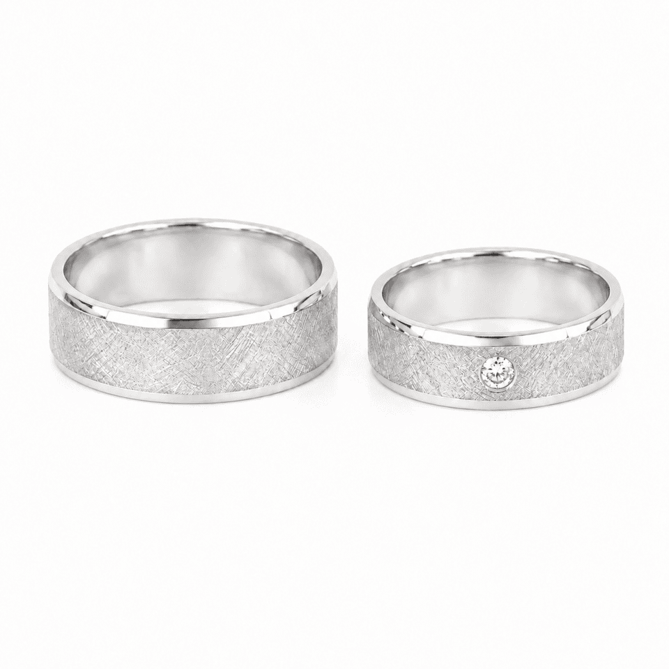 Verighete aur alb 14K texturate cu zirconia