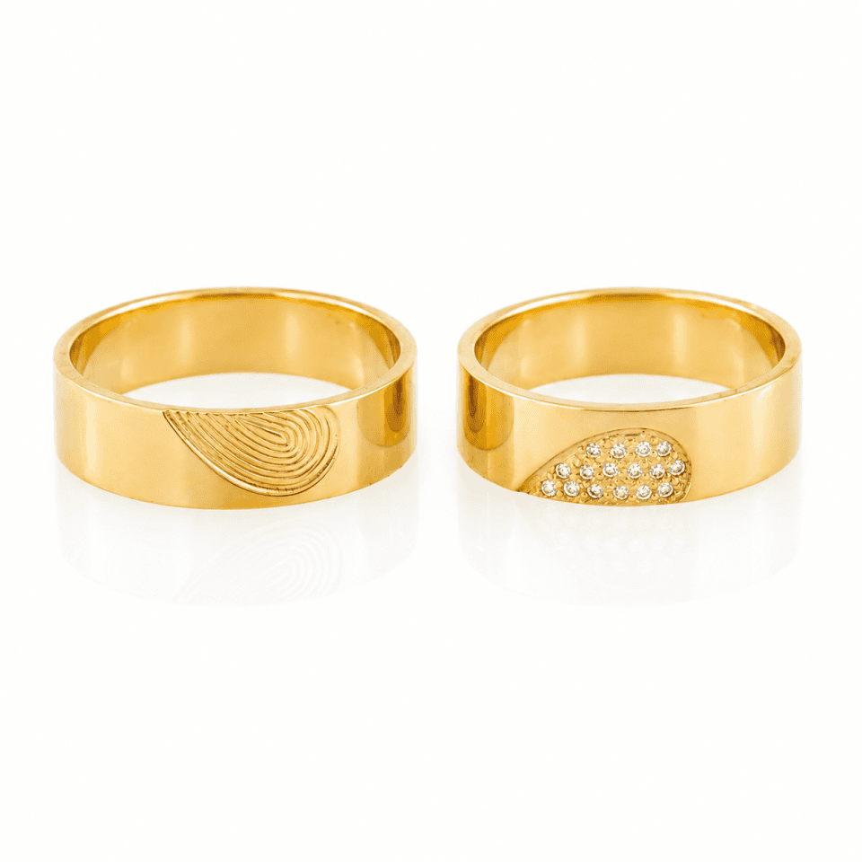 Verighete aur galben 14K cu model lacrimă și zirconii