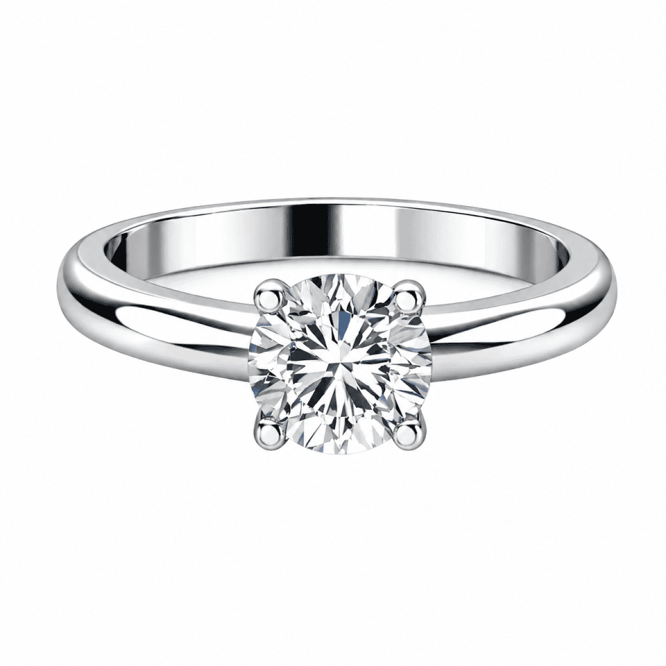 Inel de logodnă aur alb 14K cu zirconia centrală solitaire