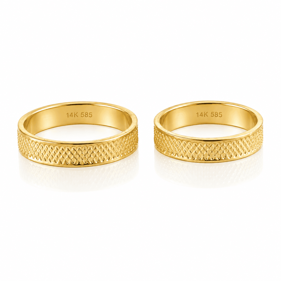 Verighete din aur galben 14K cu model geometric fațetat