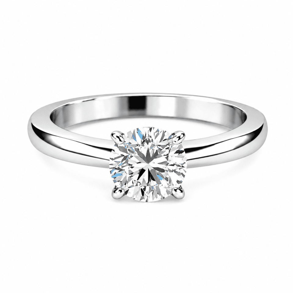 Inel de logodnă aur alb 14K cu zirconia solitaire în patru gheare