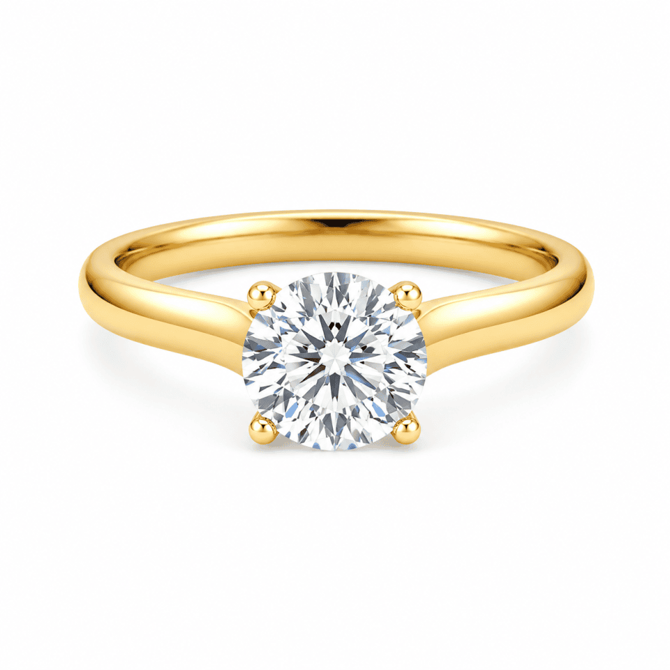 Inel de logodnă aur galben 14K cu zirconia și brațe arcuite